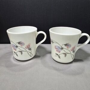 2 Pc Corelle Coffee Cups Sweet Celeste Pink Blue‎ Flowers Green Leaves
